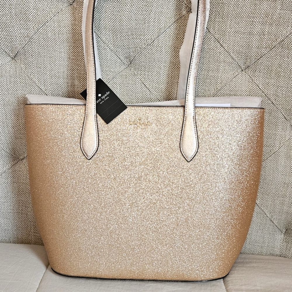 NWT Kate Spade Glimmer Tote Large Gold Glitter